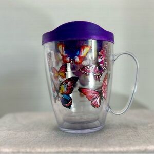 16oz Tervis tumbler mug. Butterflies with Purple lid